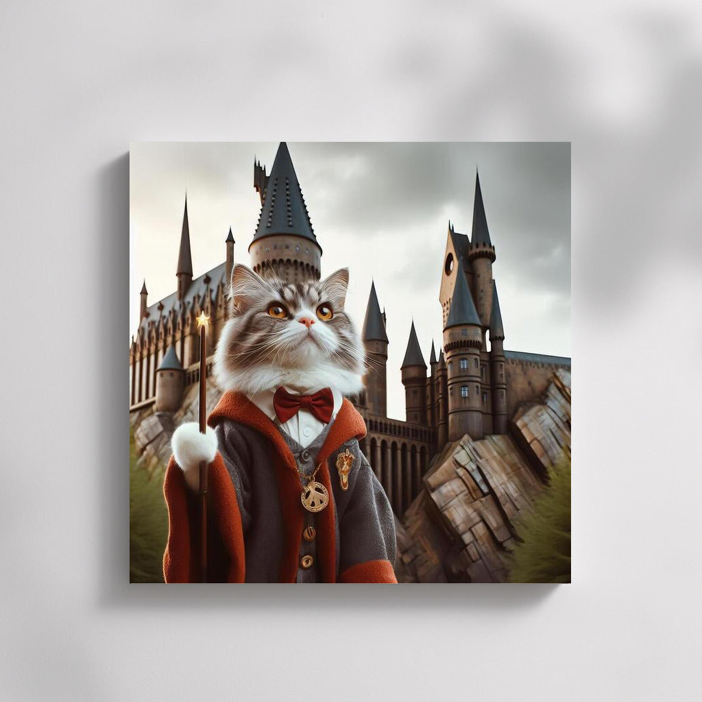 Magical Wizard Cat at Hogwarts Walls: Harry Potter Style