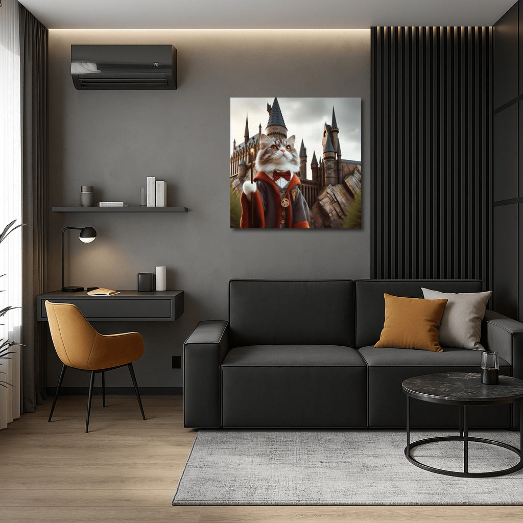 Magical Wizard Cat at Hogwarts Walls: Harry Potter Style