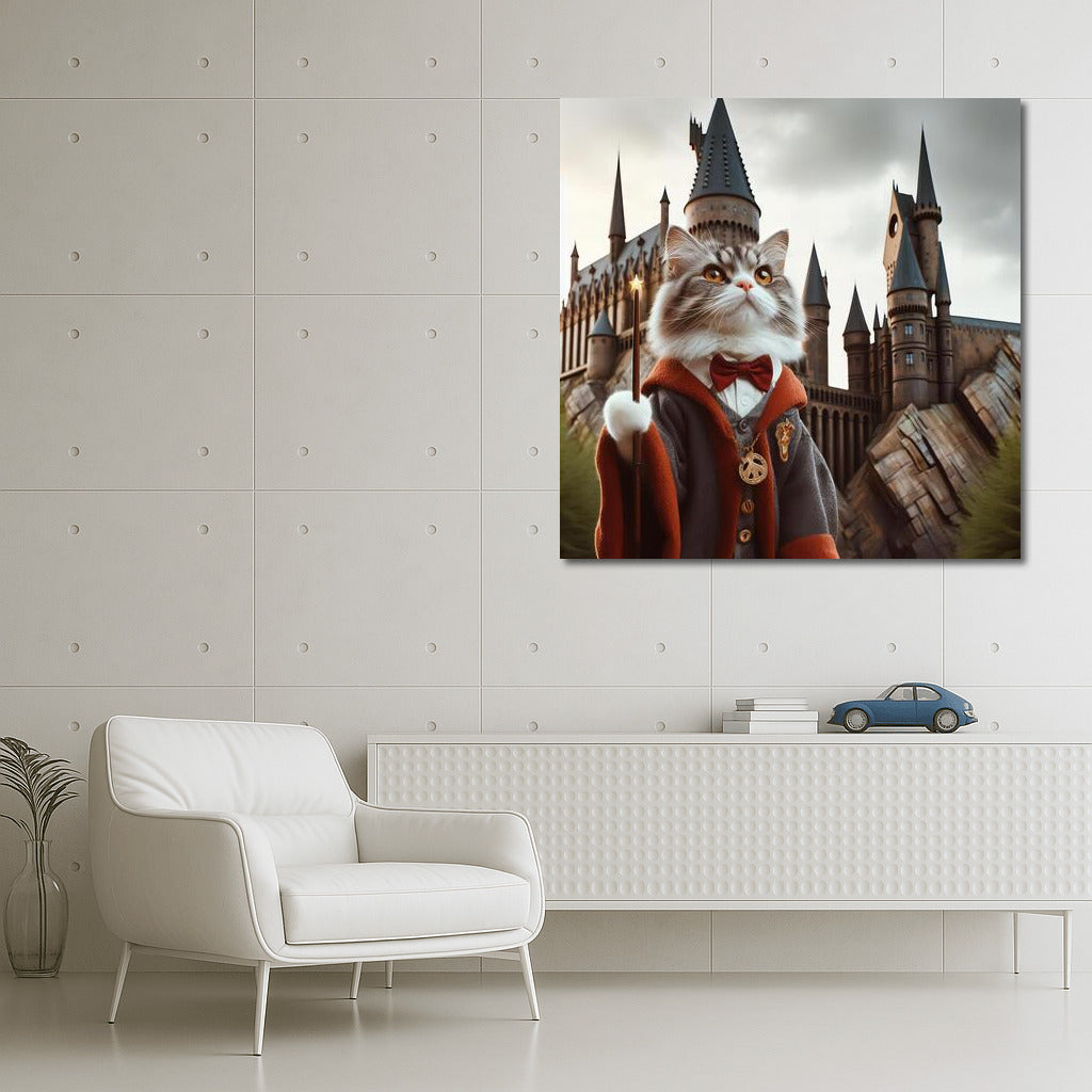 Magical Wizard Cat at Hogwarts Walls: Harry Potter Style