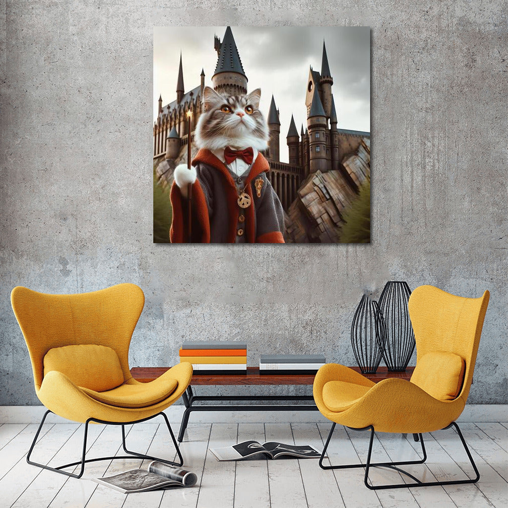 Magical Wizard Cat at Hogwarts Walls: Harry Potter Style