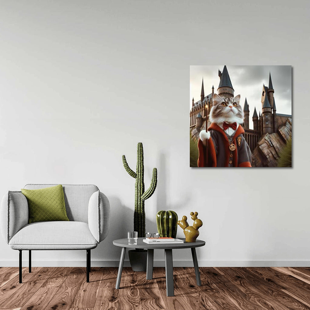 Magical Wizard Cat at Hogwarts Walls: Harry Potter Style
