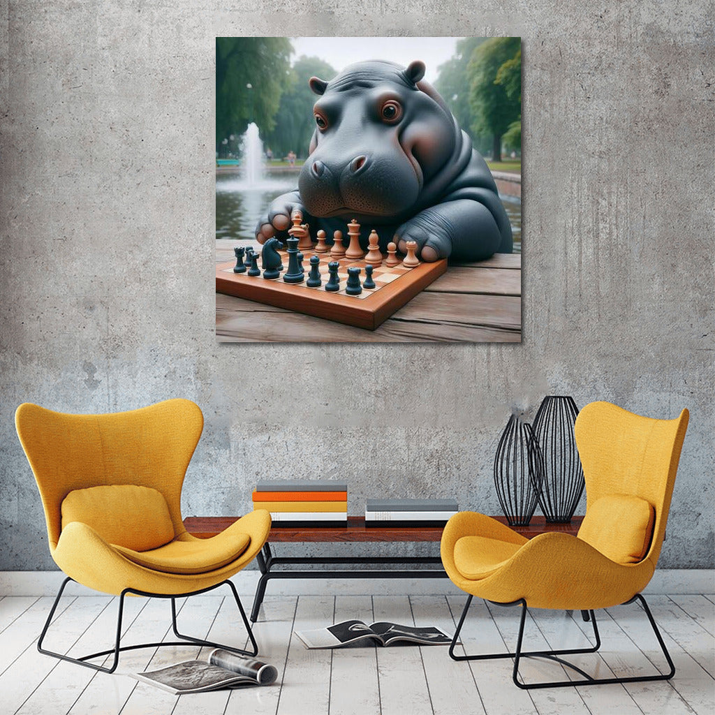 Hippo Chess Tournament in the Park: Playful Decor for Your Home