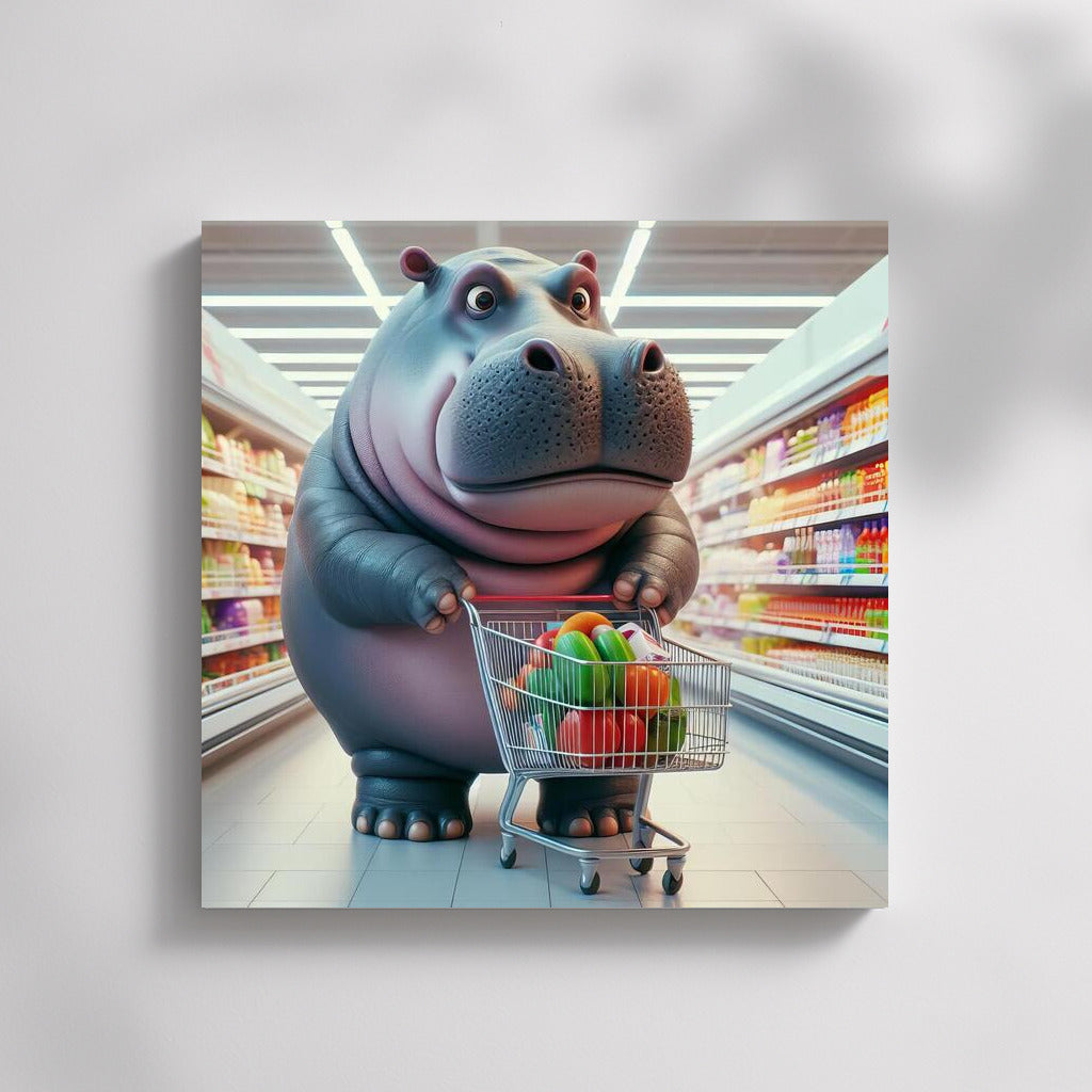 Happy Hippo Shopping at the Supermarket: Positive Adventures