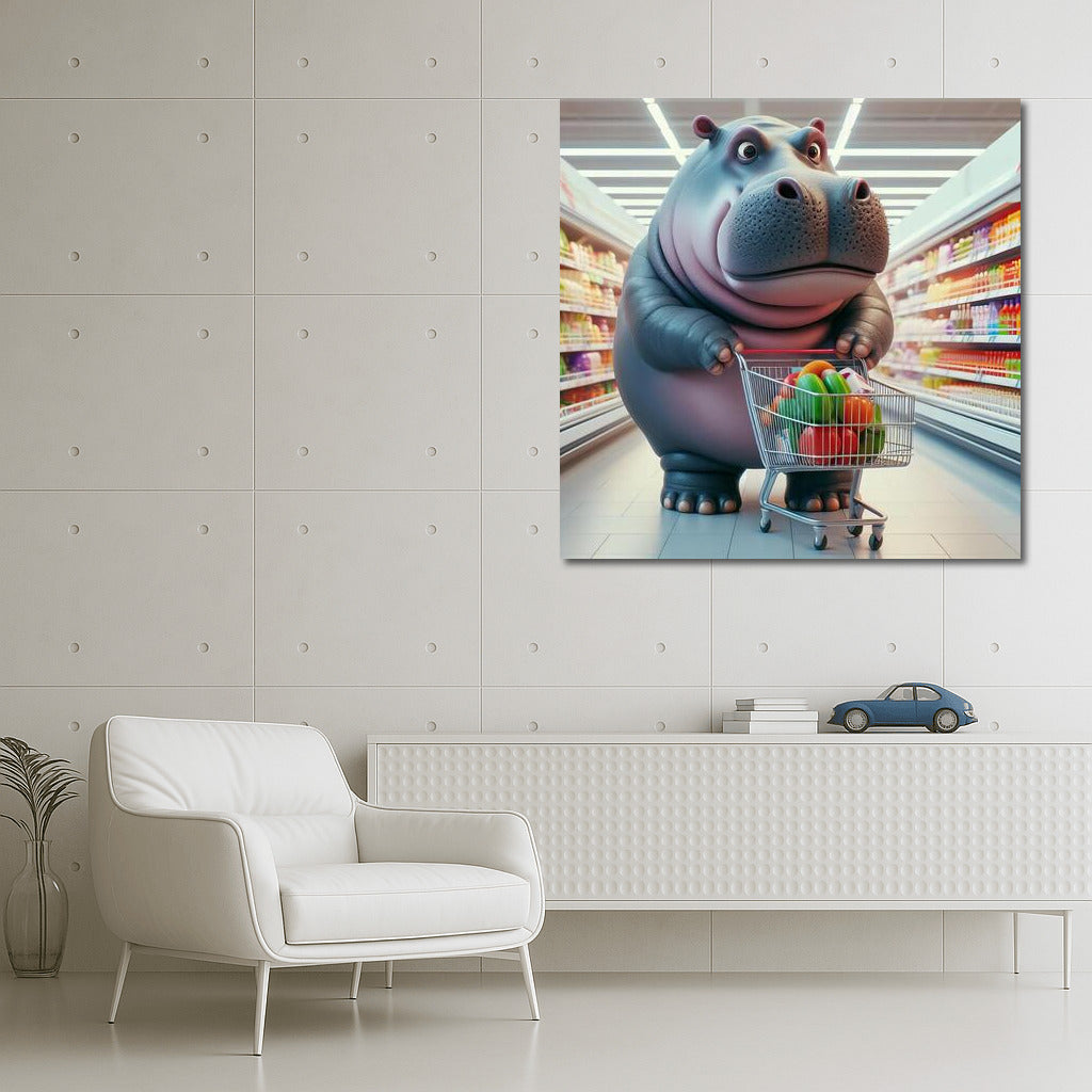 Happy Hippo Shopping at the Supermarket: Positive Adventures