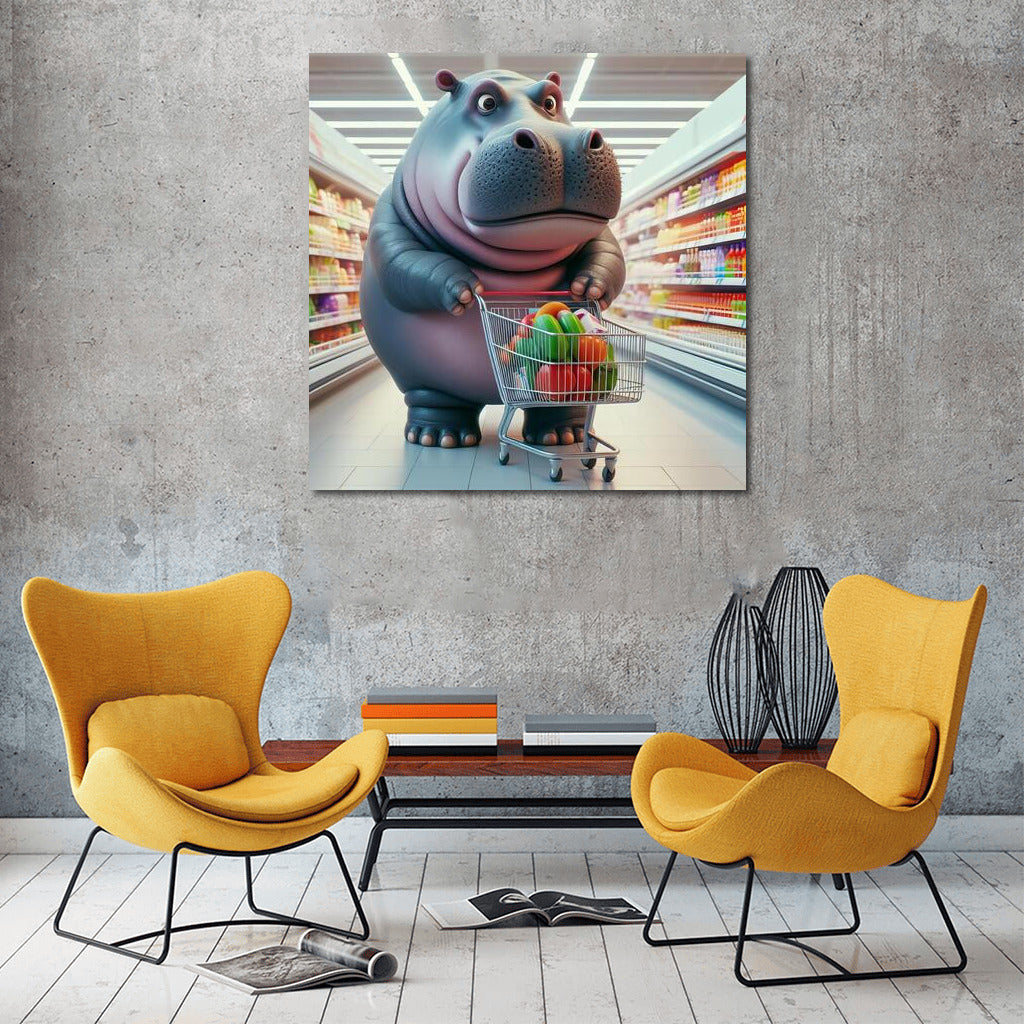 Happy Hippo Shopping at the Supermarket: Positive Adventures