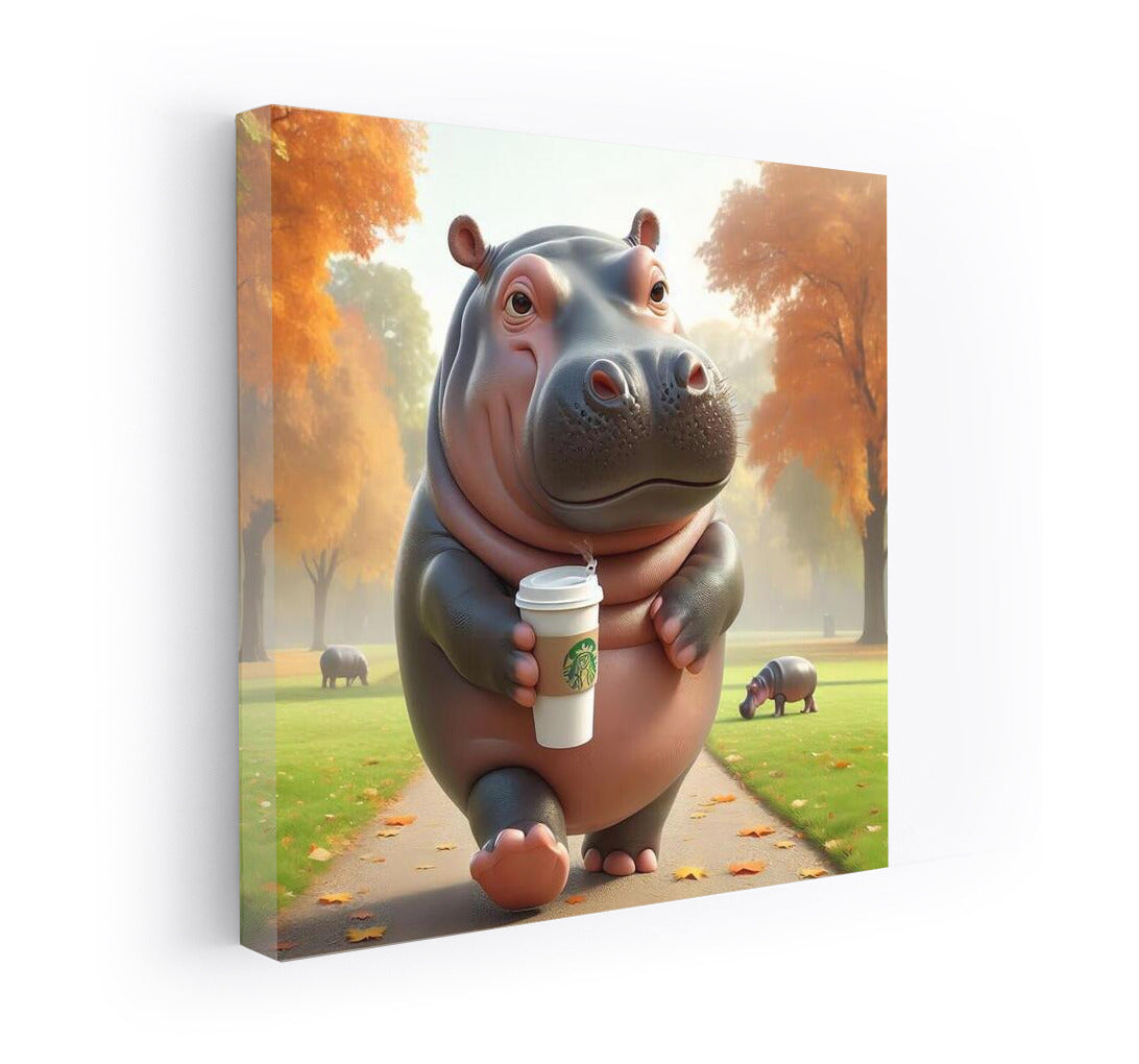 Hippopotamus with Coffee in the Park: Bright Accent for the Interior