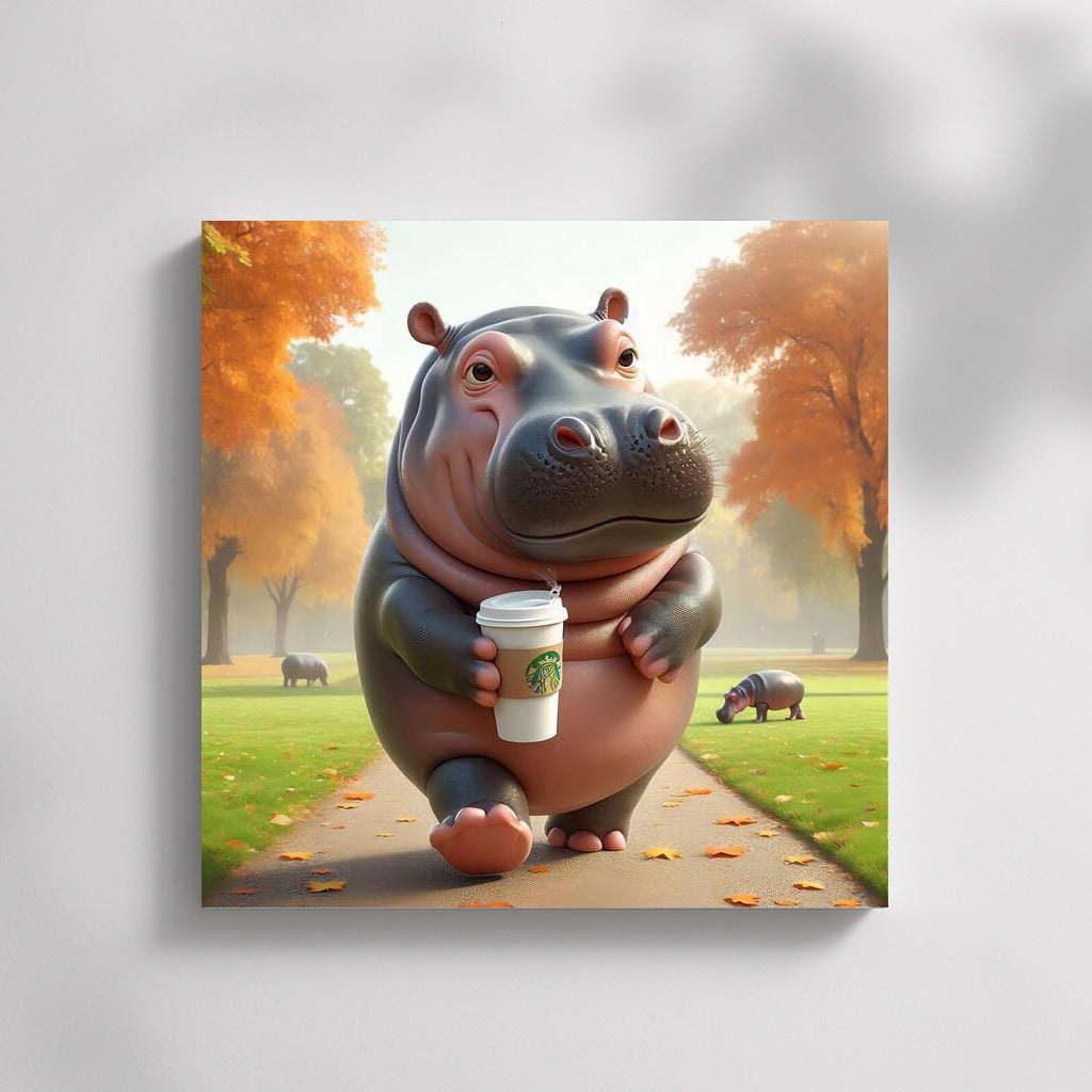 Hippopotamus with Coffee in the Park: Bright Accent for the Interior