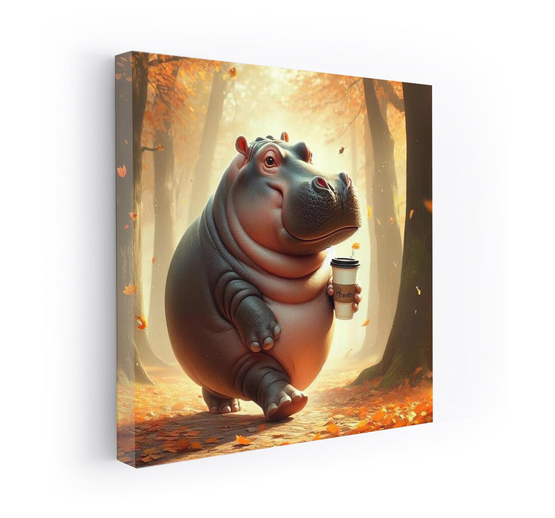Autumn Hippo with Coffee: A Walk in the Park