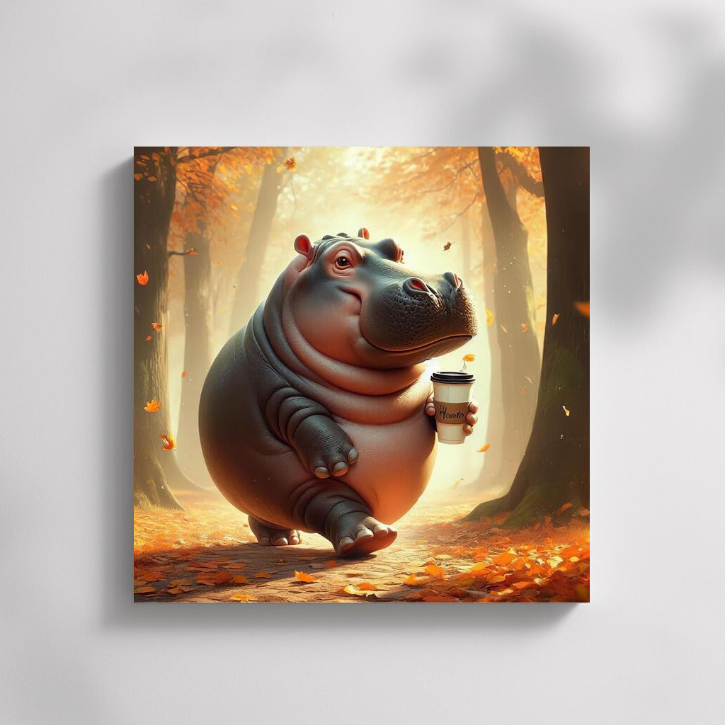 Autumn Hippo with Coffee: A Walk in the Park