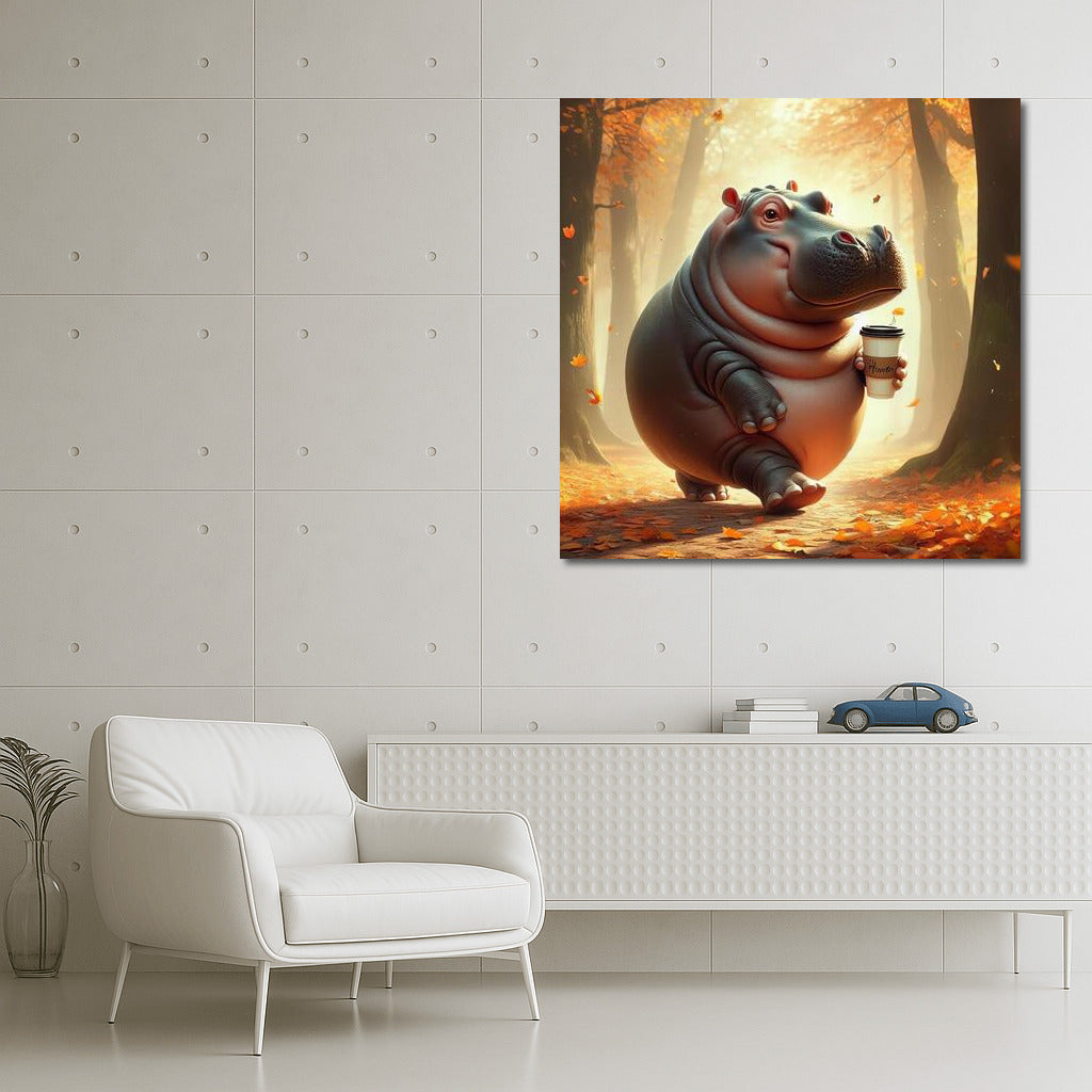 Autumn Hippo with Coffee: A Walk in the Park