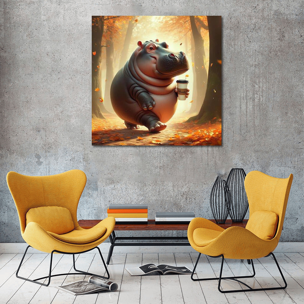 Autumn Hippo with Coffee: A Walk in the Park