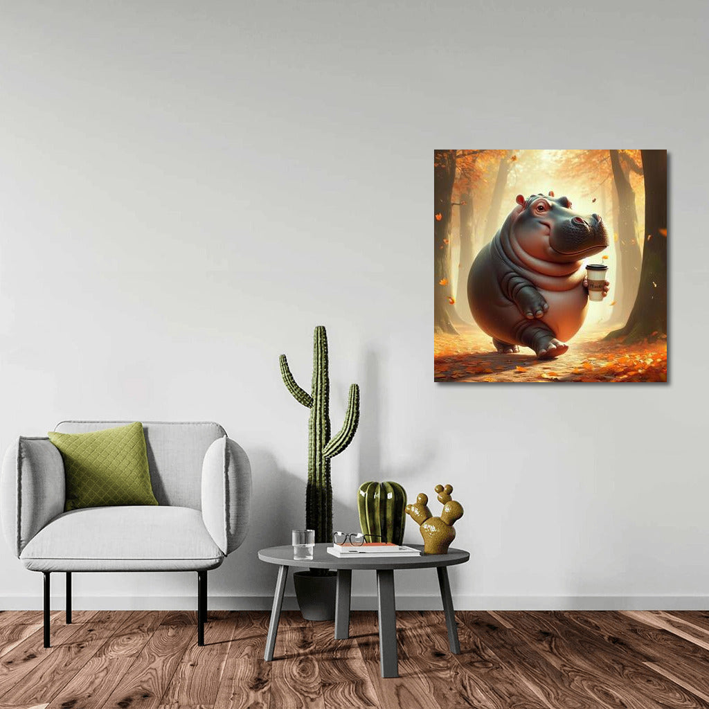 Autumn Hippo with Coffee: A Walk in the Park