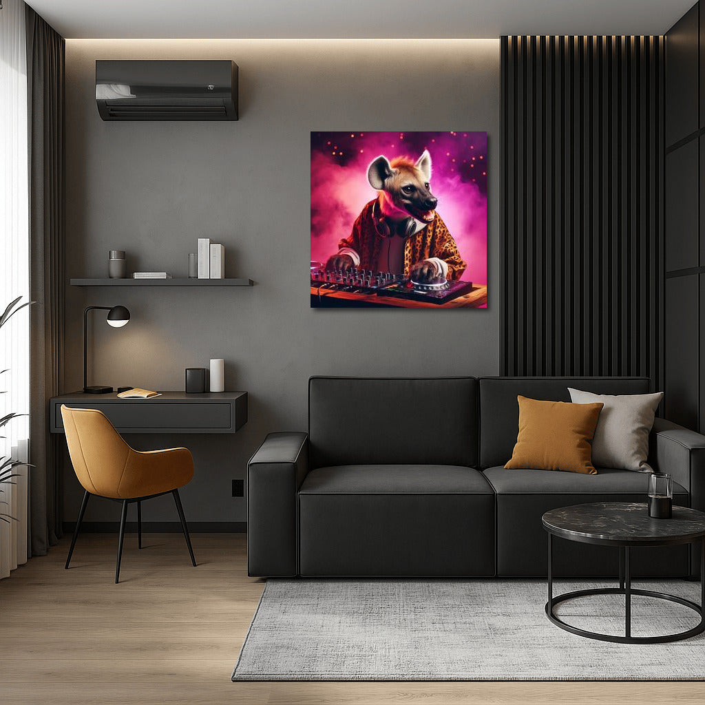Neon DJ in Smoke: Bright Accent for Dynamic Interior