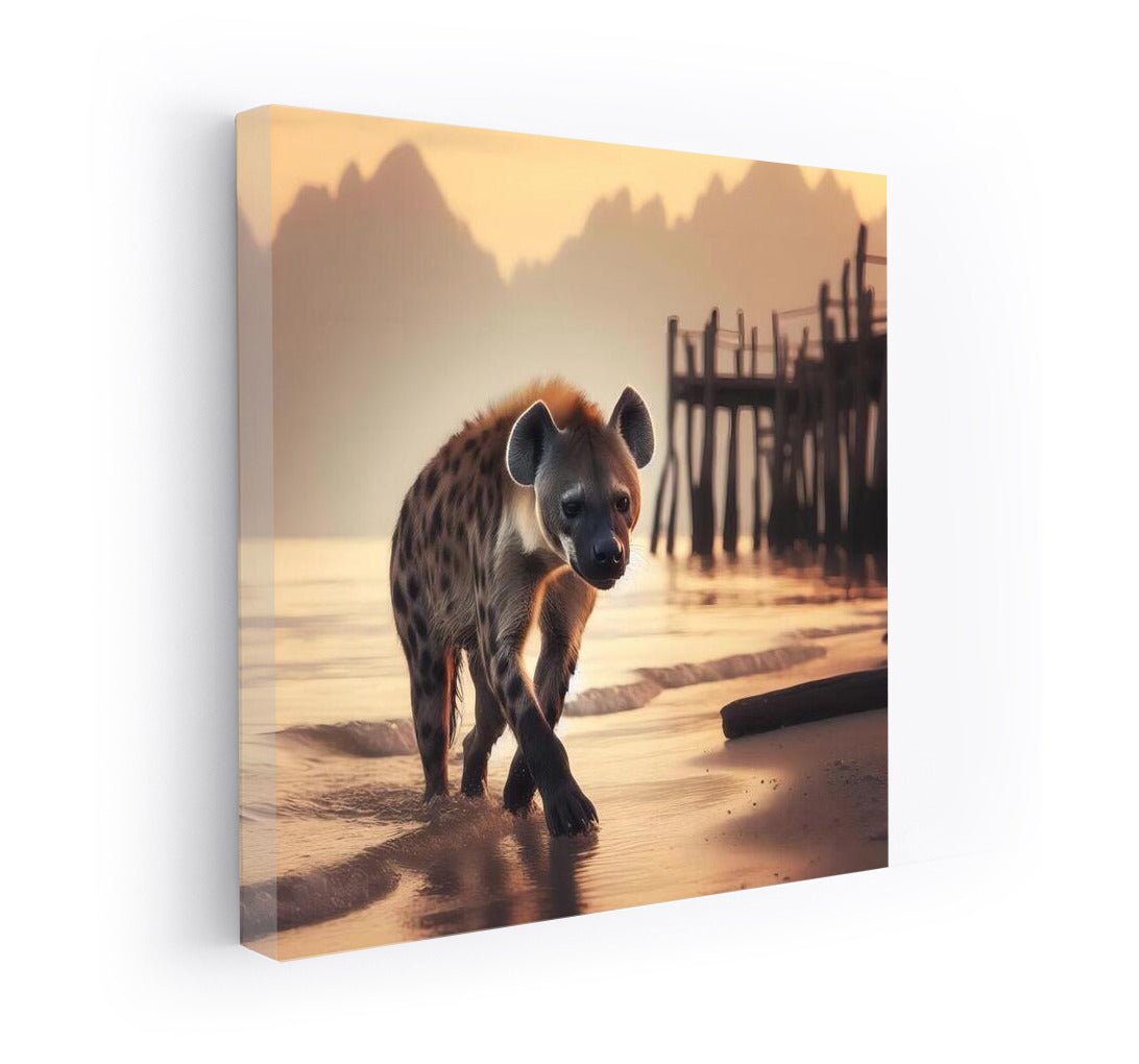 Hyena at Sunset: Wild Freedom on the Water Surface