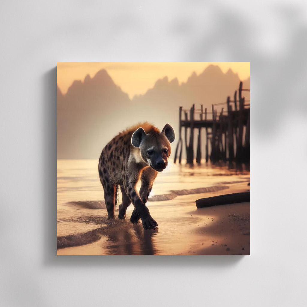 Hyena at Sunset: Wild Freedom on the Water Surface