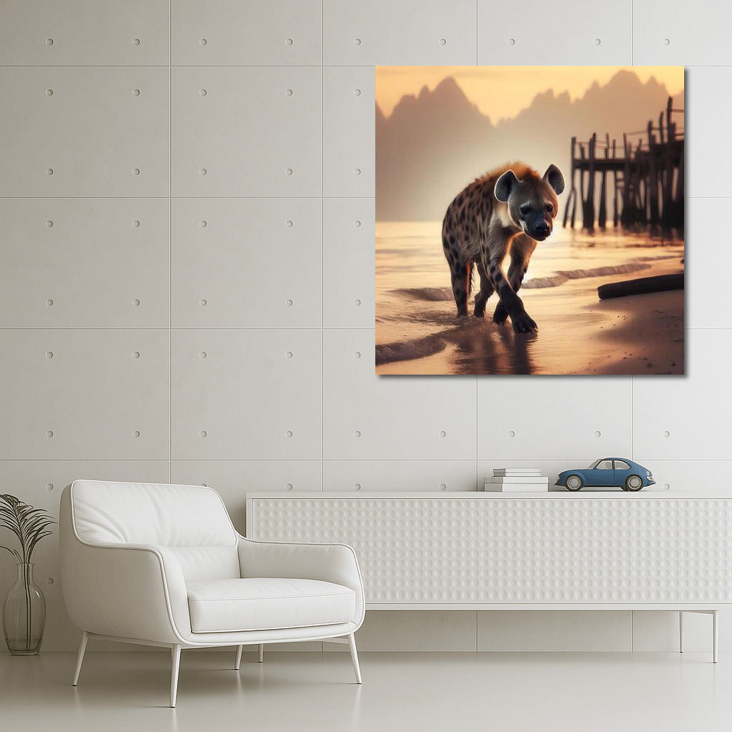 Hyena at Sunset: Wild Freedom on the Water Surface