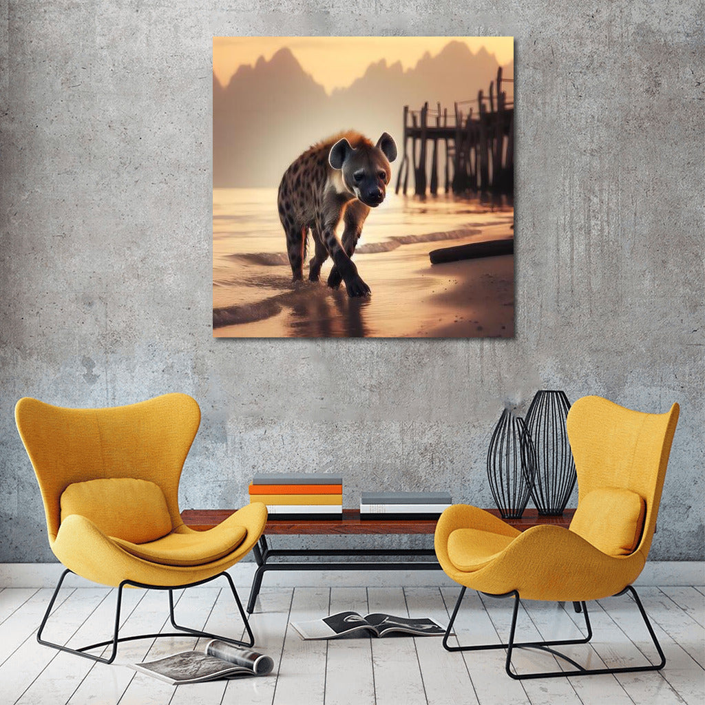 Hyena at Sunset: Wild Freedom on the Water Surface