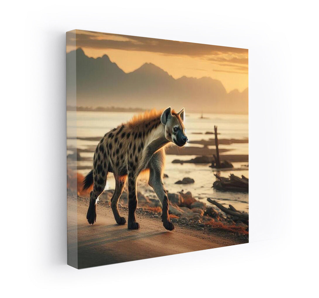 Graceful Hyena Against Sunset Mountains: Safari Dynamics on the Wall