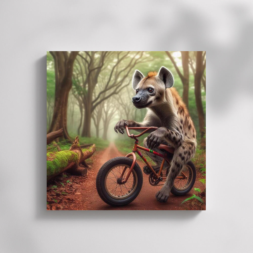 Hyena on a Bicycle in the Mysterious Forest: Bright and Humorous Interior Decor