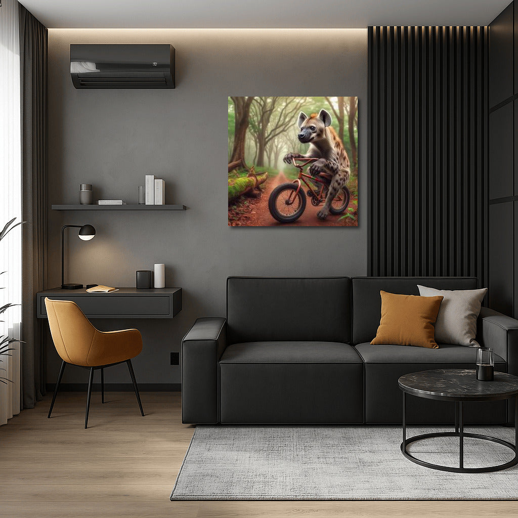 Hyena on a Bicycle in the Mysterious Forest: Bright and Humorous Interior Decor