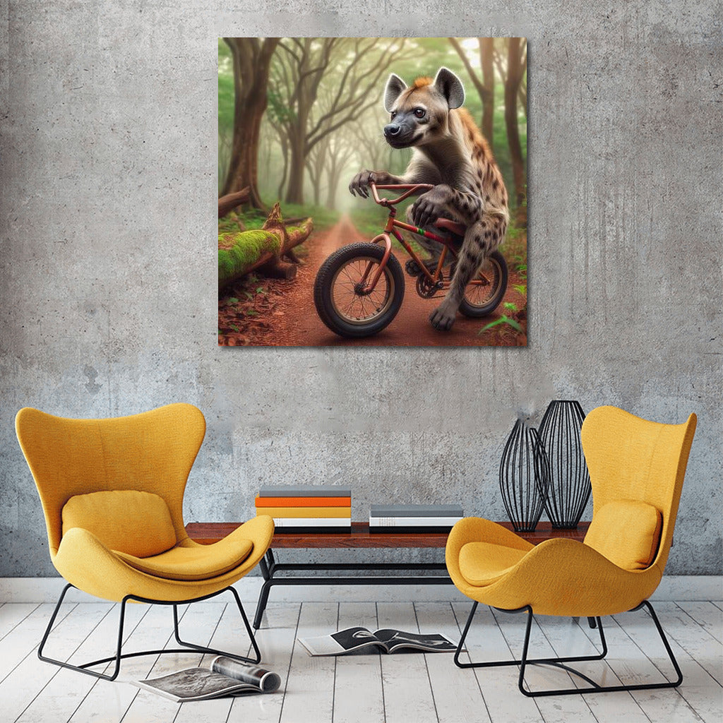 Hyena on a Bicycle in the Mysterious Forest: Bright and Humorous Interior Decor