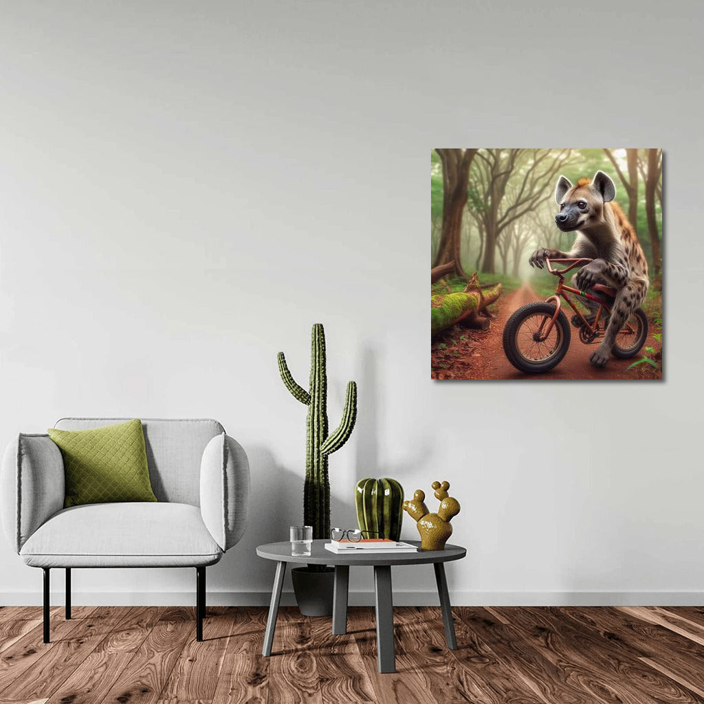 Hyena on a Bicycle in the Mysterious Forest: Bright and Humorous Interior Decor