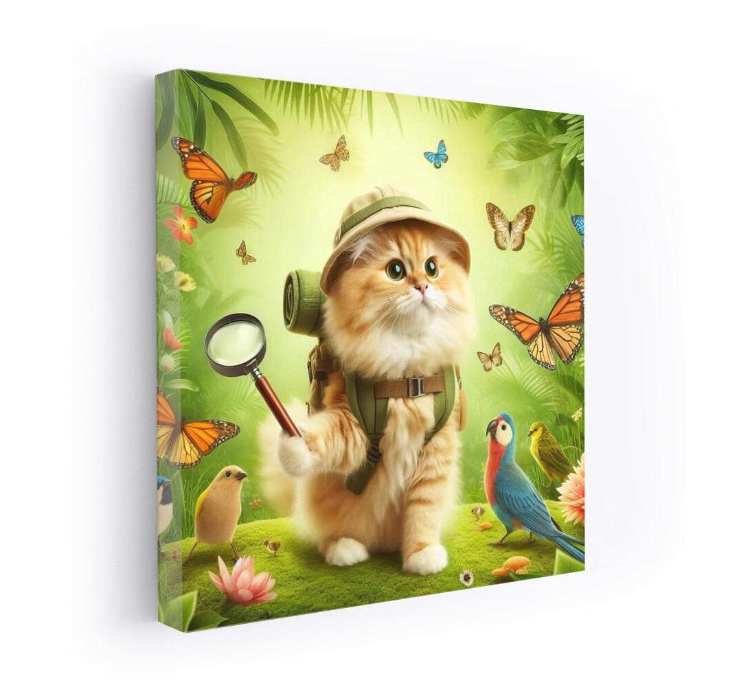 Jungle Explorer Cat: A Fluffy Adventure with Butterflies and Birds