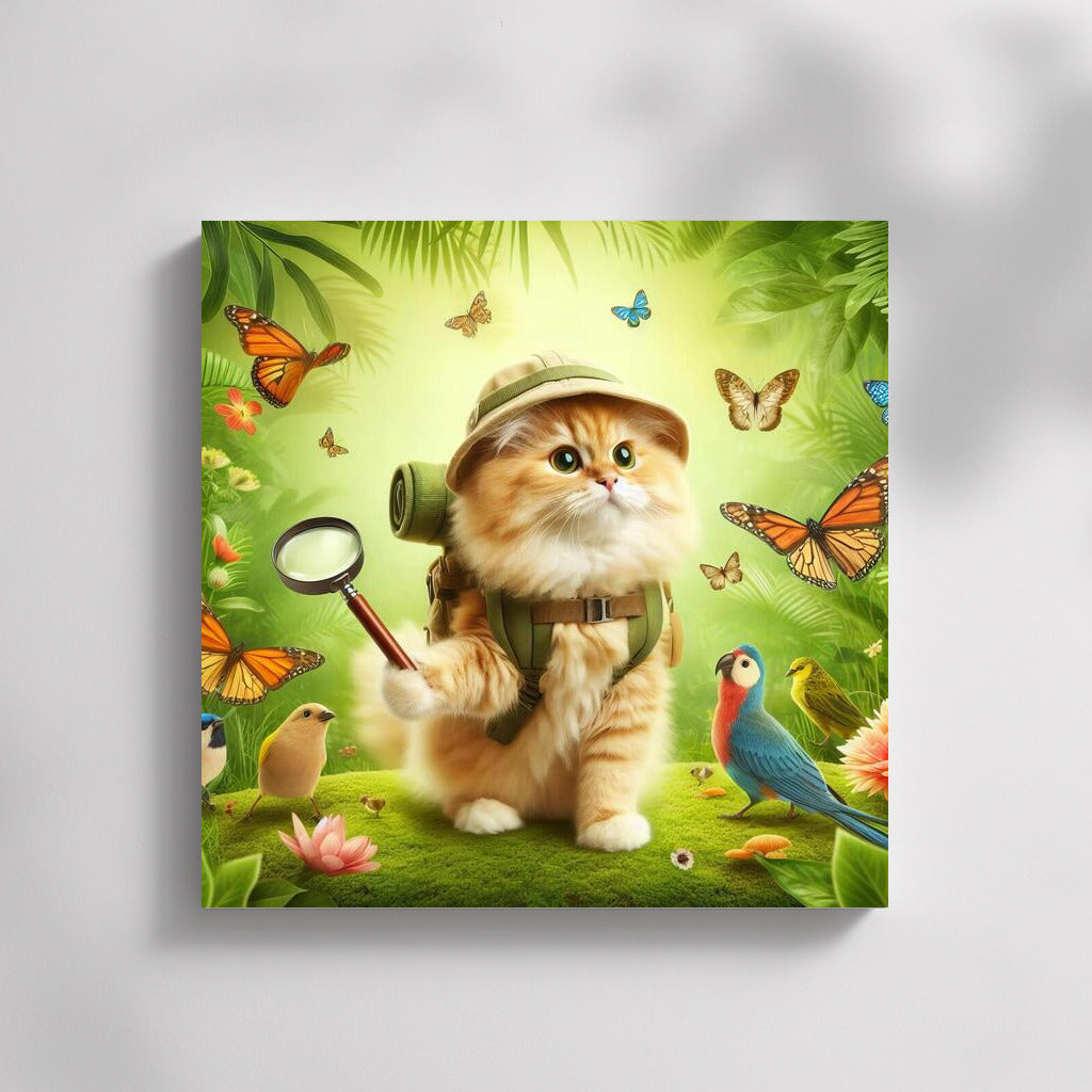 Jungle Explorer Cat: A Fluffy Adventure with Butterflies and Birds