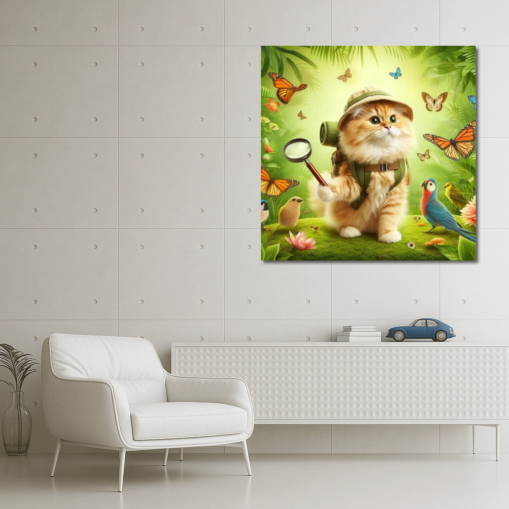 Jungle Explorer Cat: A Fluffy Adventure with Butterflies and Birds