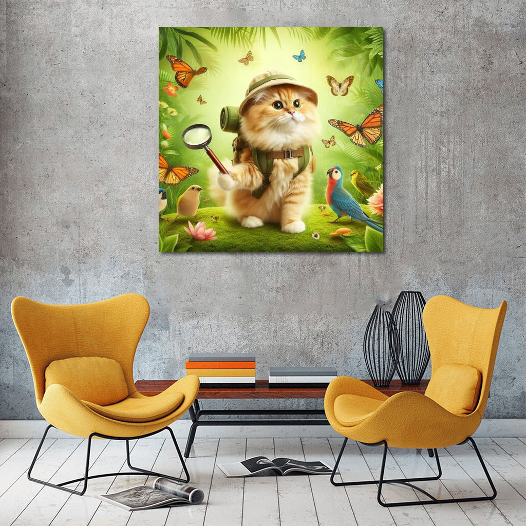 Jungle Explorer Cat: A Fluffy Adventure with Butterflies and Birds