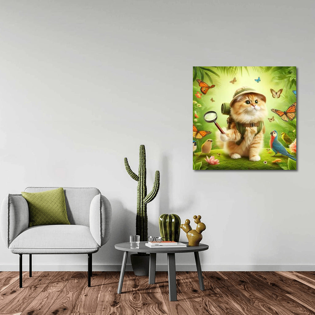 Jungle Explorer Cat: A Fluffy Adventure with Butterflies and Birds