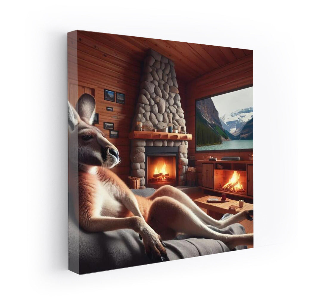Kangaroo at the Fireplace Cozy in Mountain Hut