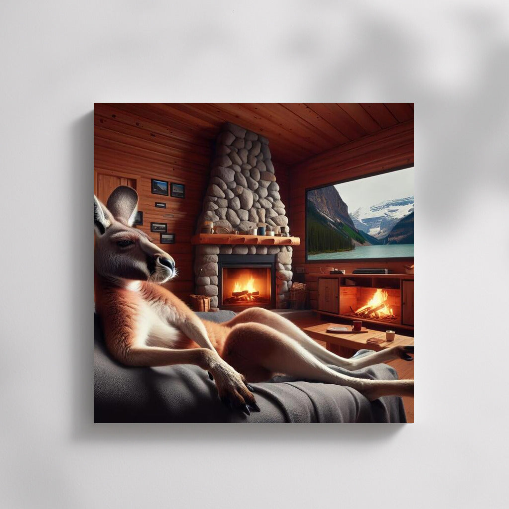 Kangaroo at the Fireplace Cozy in Mountain Hut
