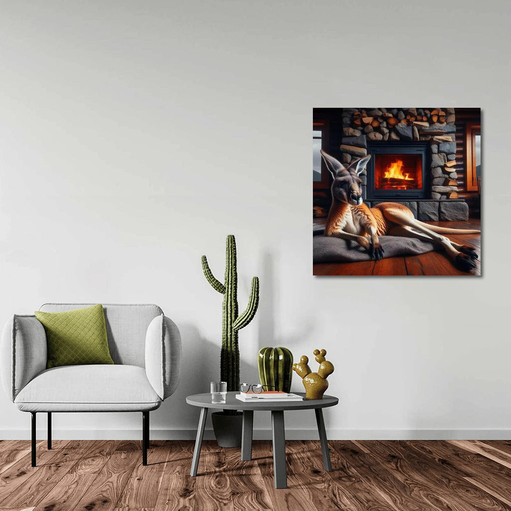 Kangaroo by the Fireplace: Coziness in a Mountain Hut