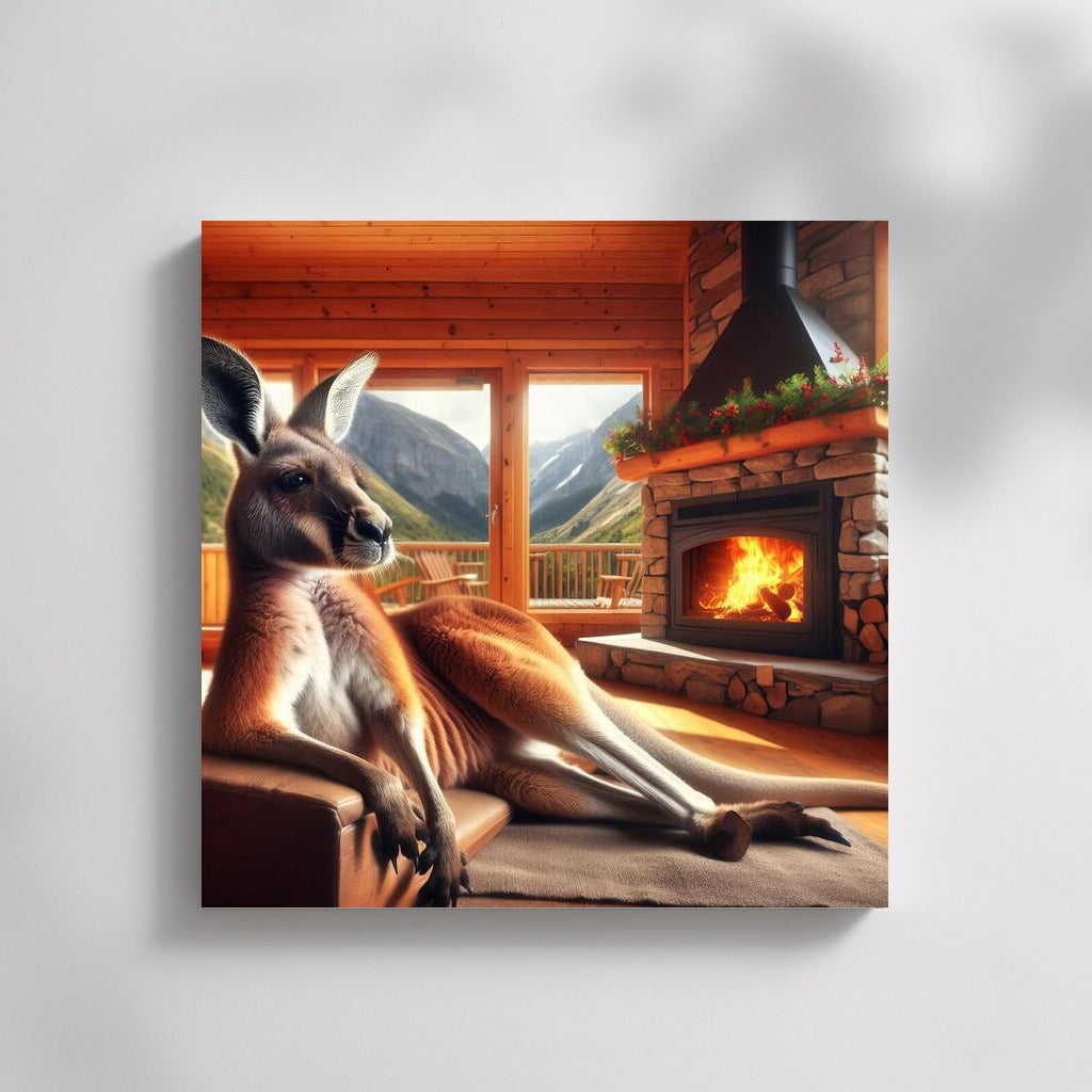 Kangaroo by the Fireplace Cozy Mountain Hut: Warmth and Tranquility for Your Home