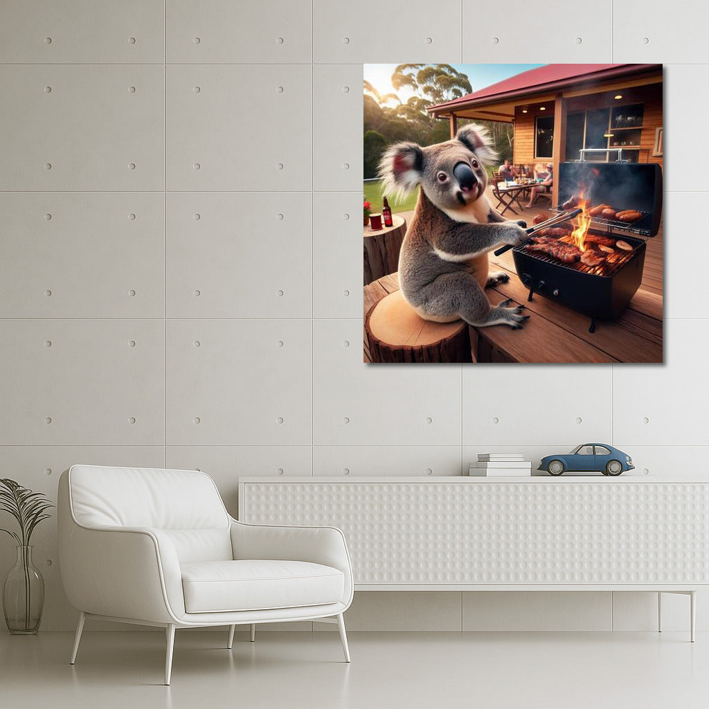 Koala Chef at a Country House BBQ: Humorous Decor for Your Wall