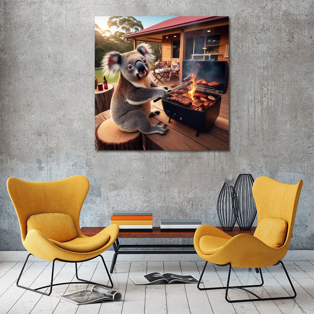 Koala Chef at a Country House BBQ: Humorous Decor for Your Wall
