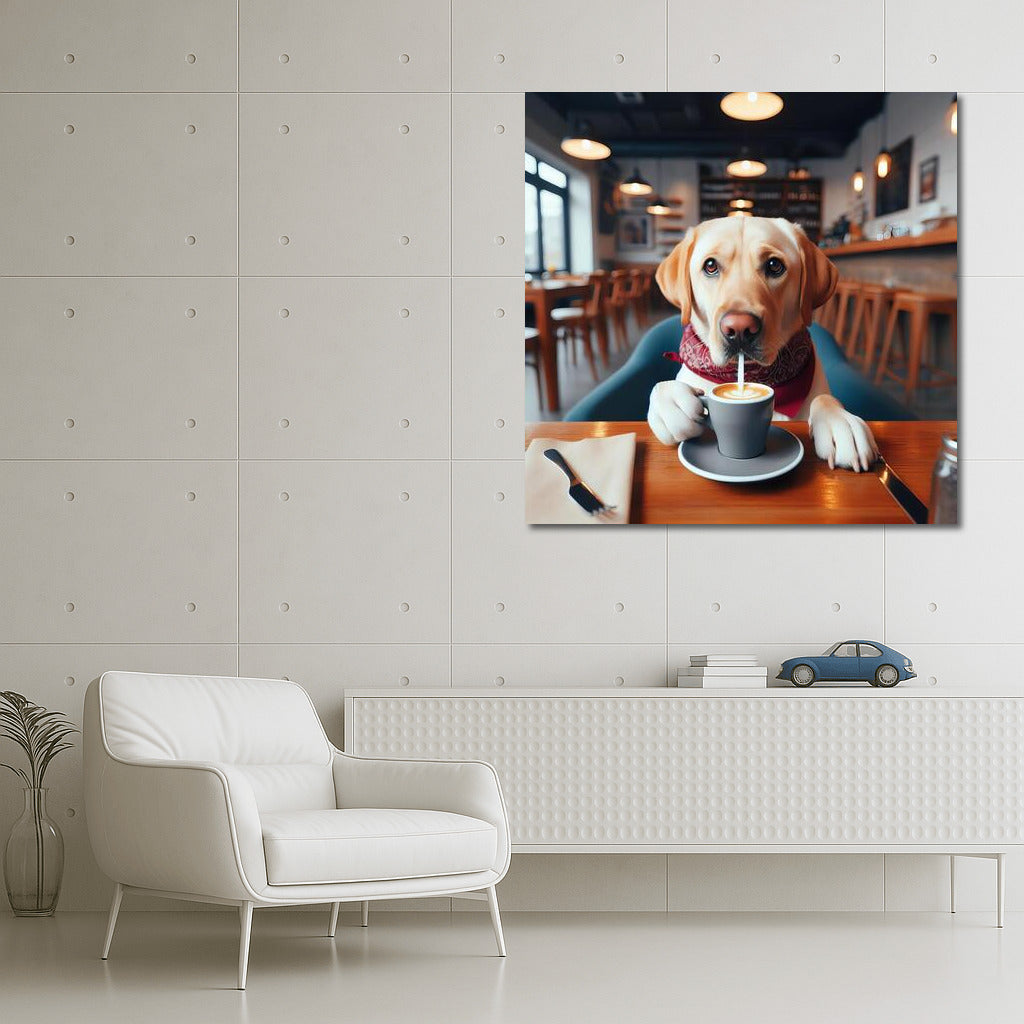Labrador at the Coffee Table: Cozy Morning in the Cafe
