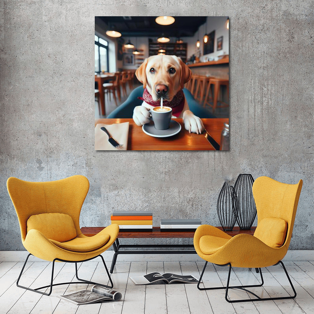 Labrador at the Coffee Table: Cozy Morning in the Cafe