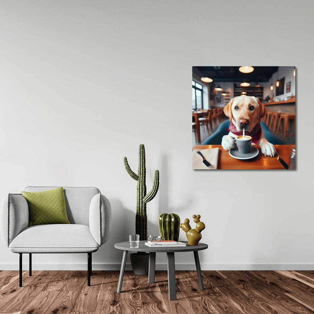 Labrador at the Coffee Table: Cozy Morning in the Cafe
