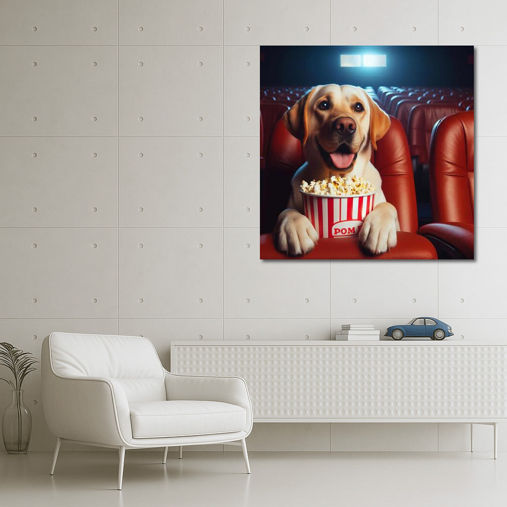 Movie Labrador with Popcorn: Humor and Comfort on Your Wall