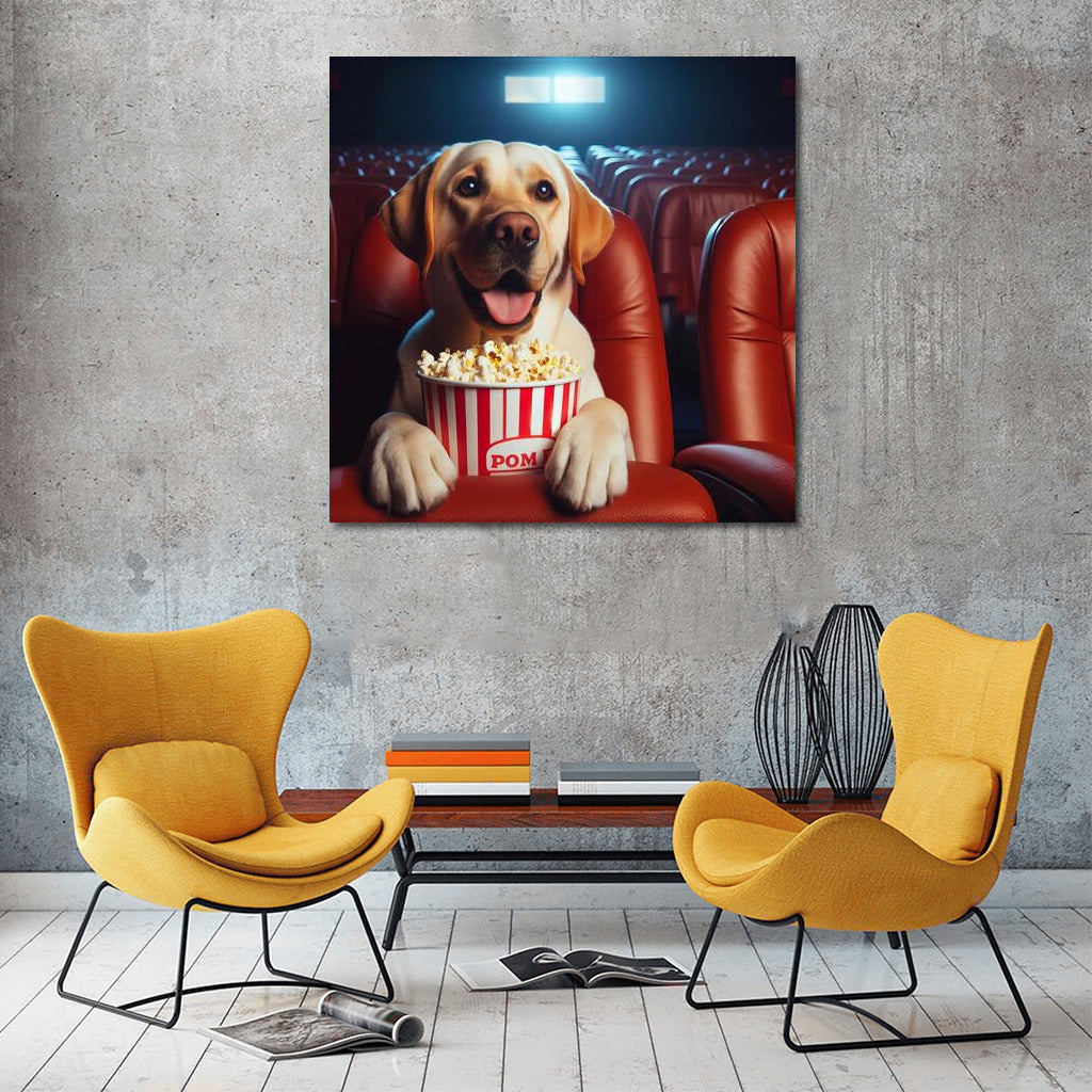 Movie Labrador with Popcorn: Humor and Comfort on Your Wall