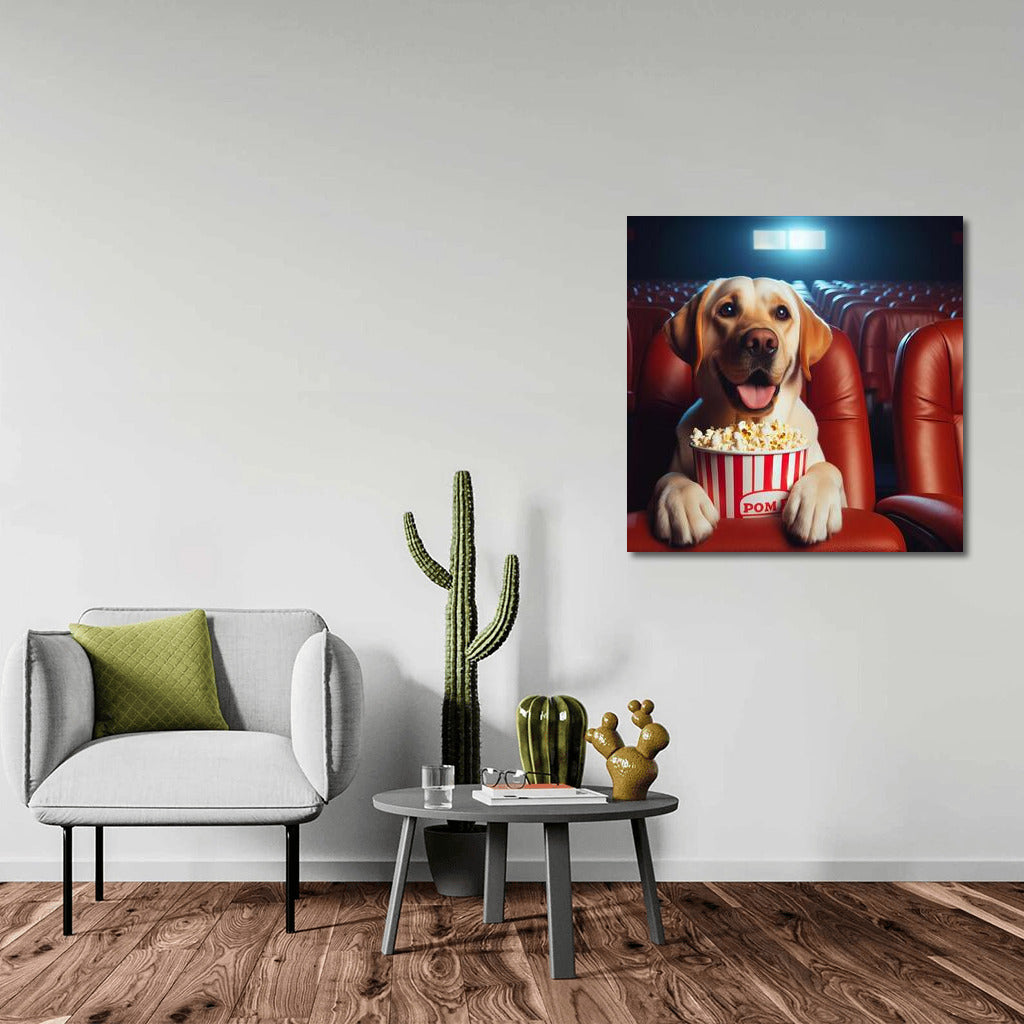 Movie Labrador with Popcorn: Humor and Comfort on Your Wall