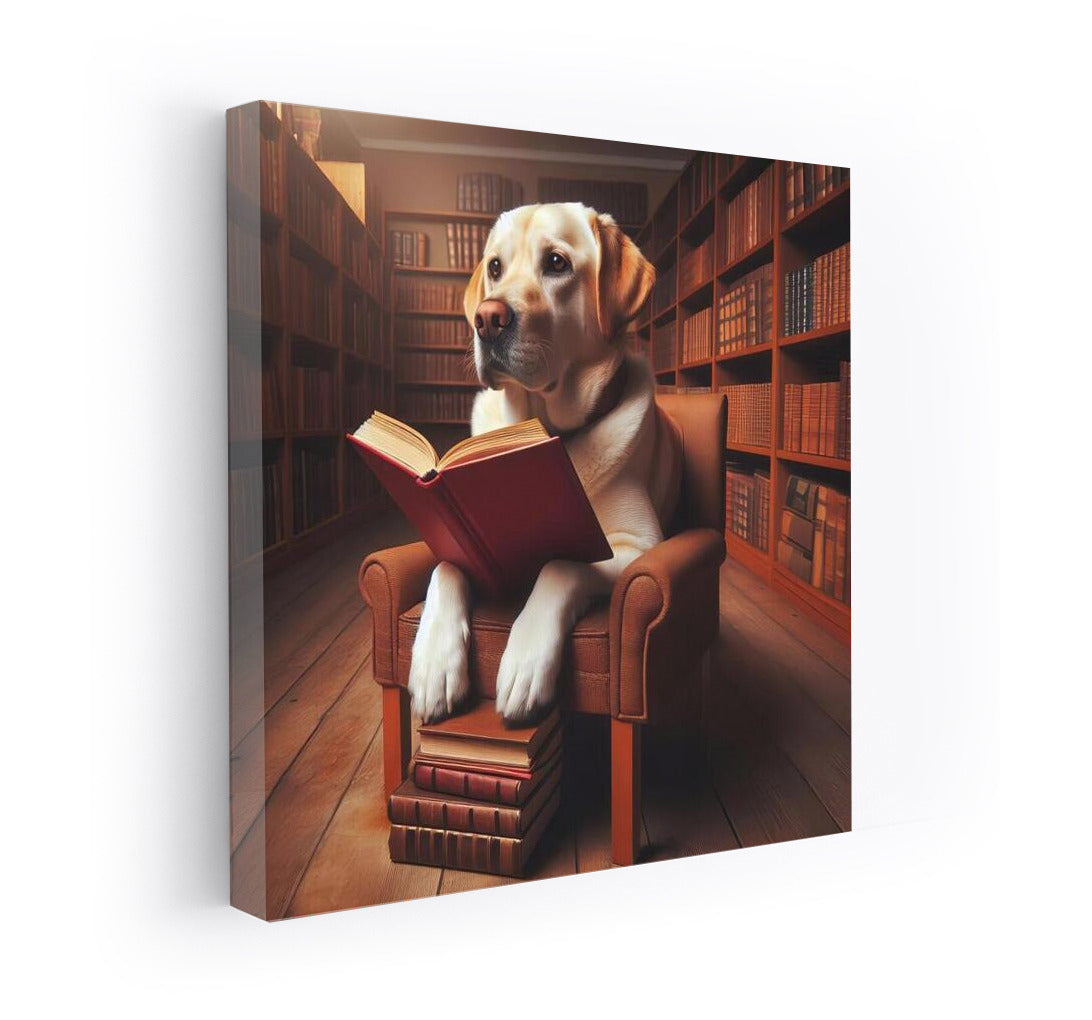 Labrador in the Library: Reading on a Cozy Chair ??