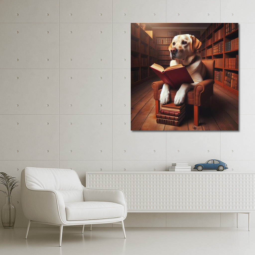 Labrador in the Library: Reading on a Cozy Chair ??