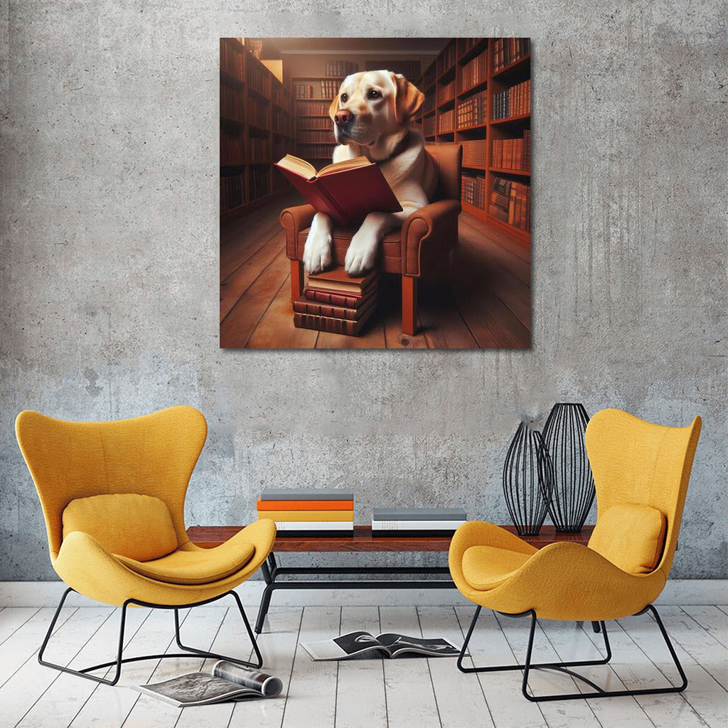 Labrador in the Library: Reading on a Cozy Chair ??