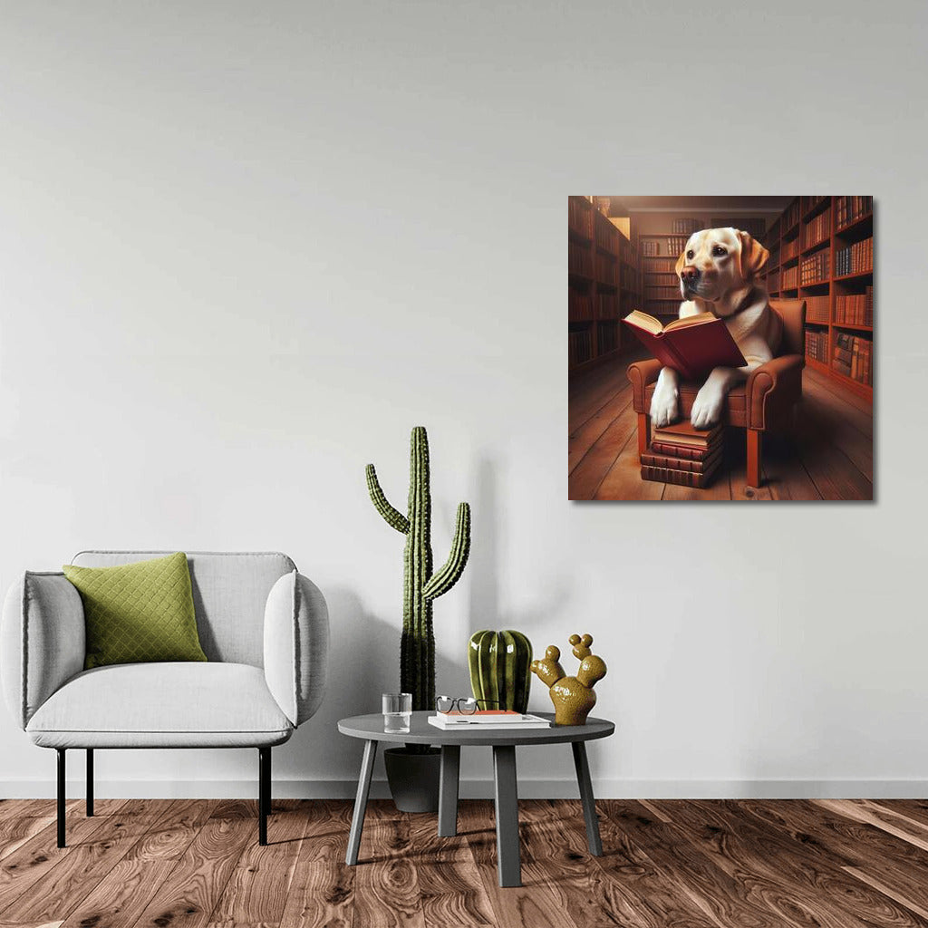 Labrador in the Library: Reading on a Cozy Chair ??