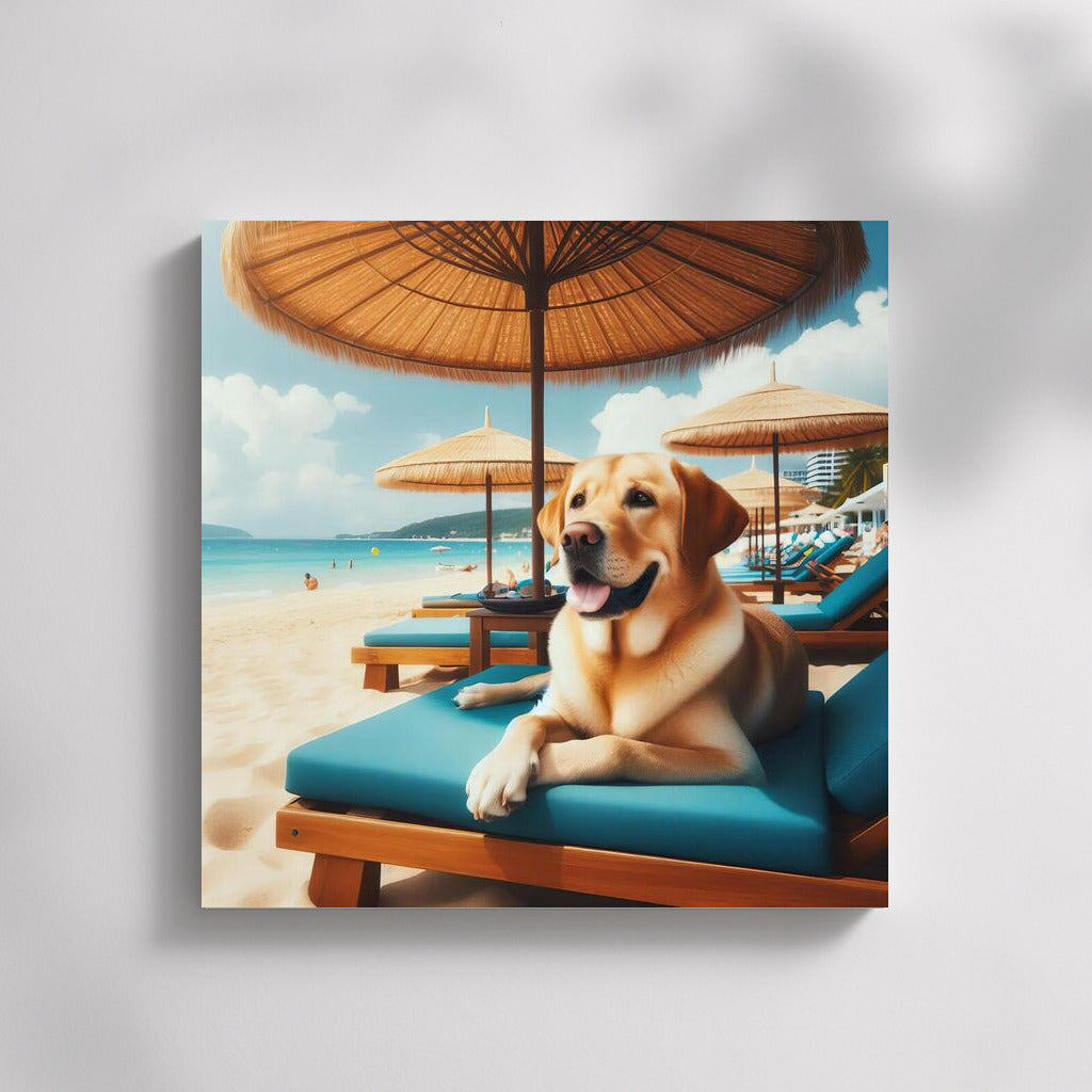 Labrador on the Beach: Relaxing Under an Umbrella