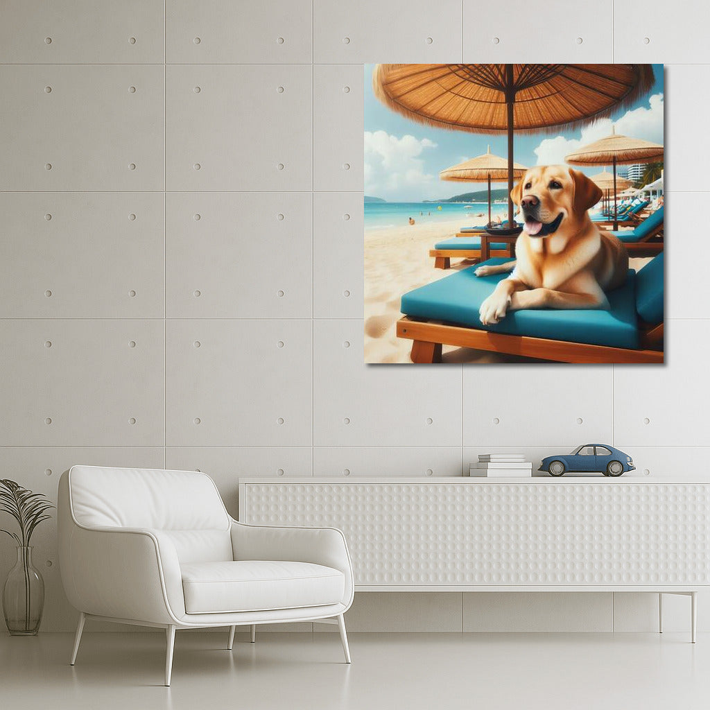 Labrador on the Beach: Relaxing Under an Umbrella