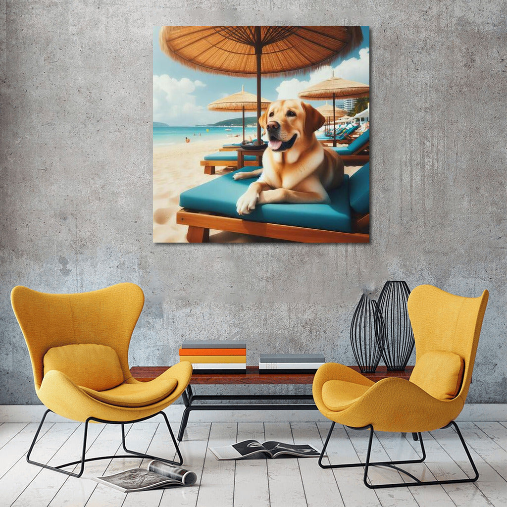 Labrador on the Beach: Relaxing Under an Umbrella